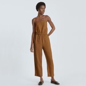 Everlane The Linen Shoestring Jumpsuit - Tawny Mustard Brown XXS